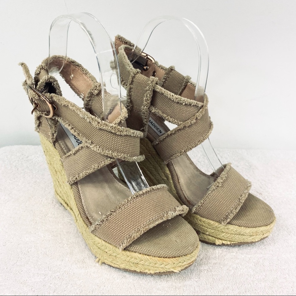Steve Madden Fraid Canvas and Jute Wedge Sandals
